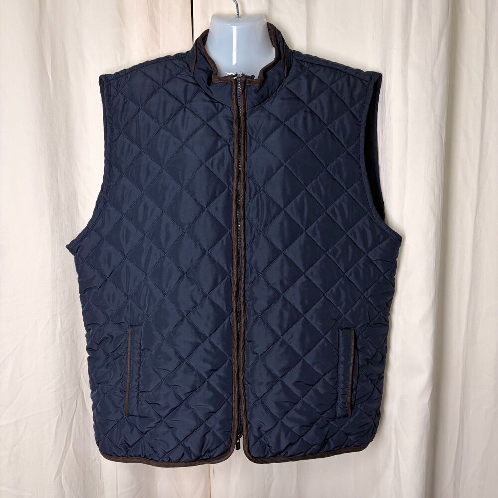 Tahari Quilted Puffer Vest Womens XL Navy Blue Fleece Lined Equestrian Layering